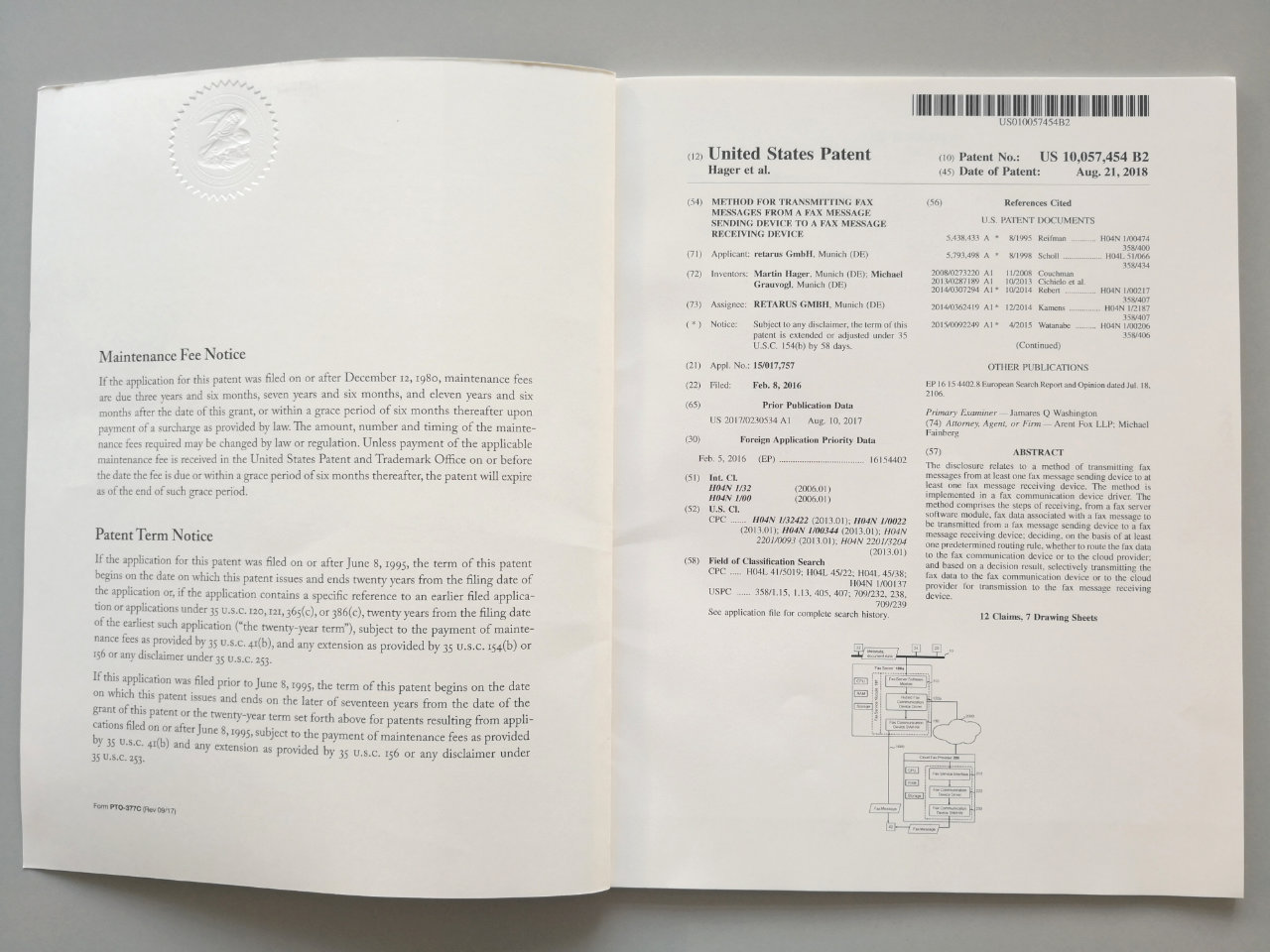 Retarus U.S. Patent first page