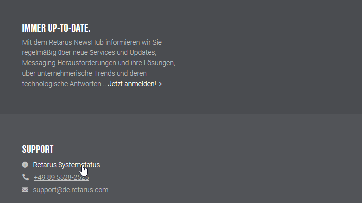 Link zur Status Page im Footer