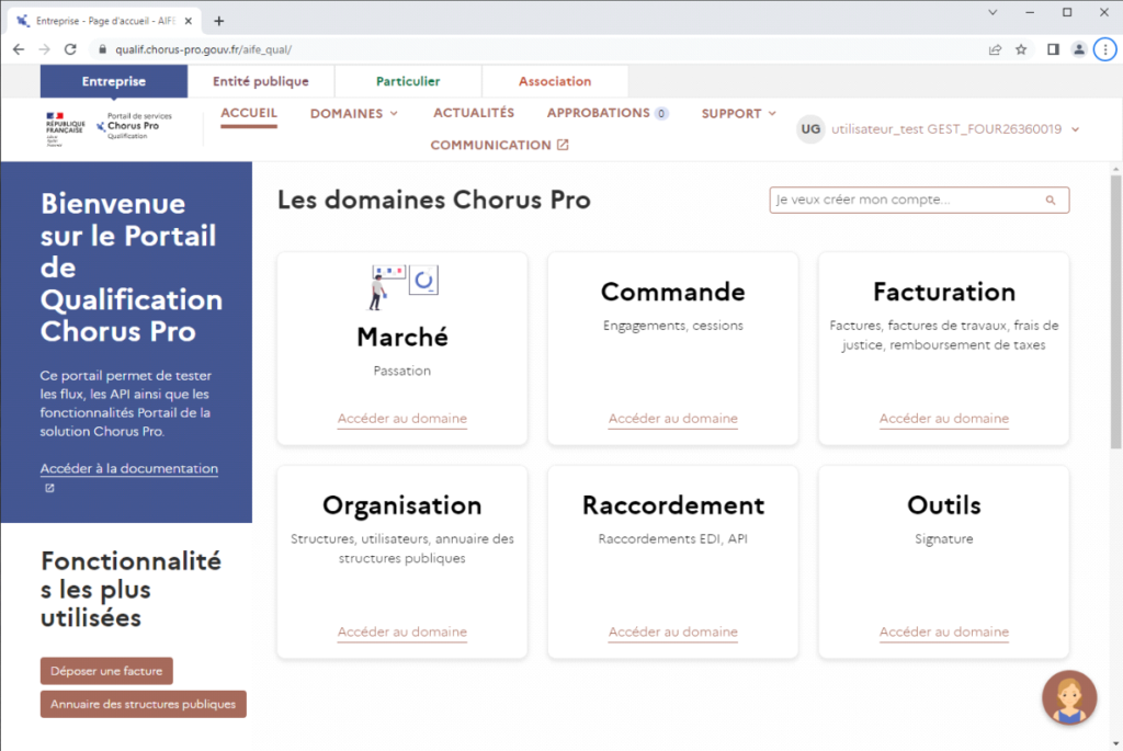 Vue de l'interface Chorus Pro : portail national pour la gestion de la facturation électronique dans le secteur public