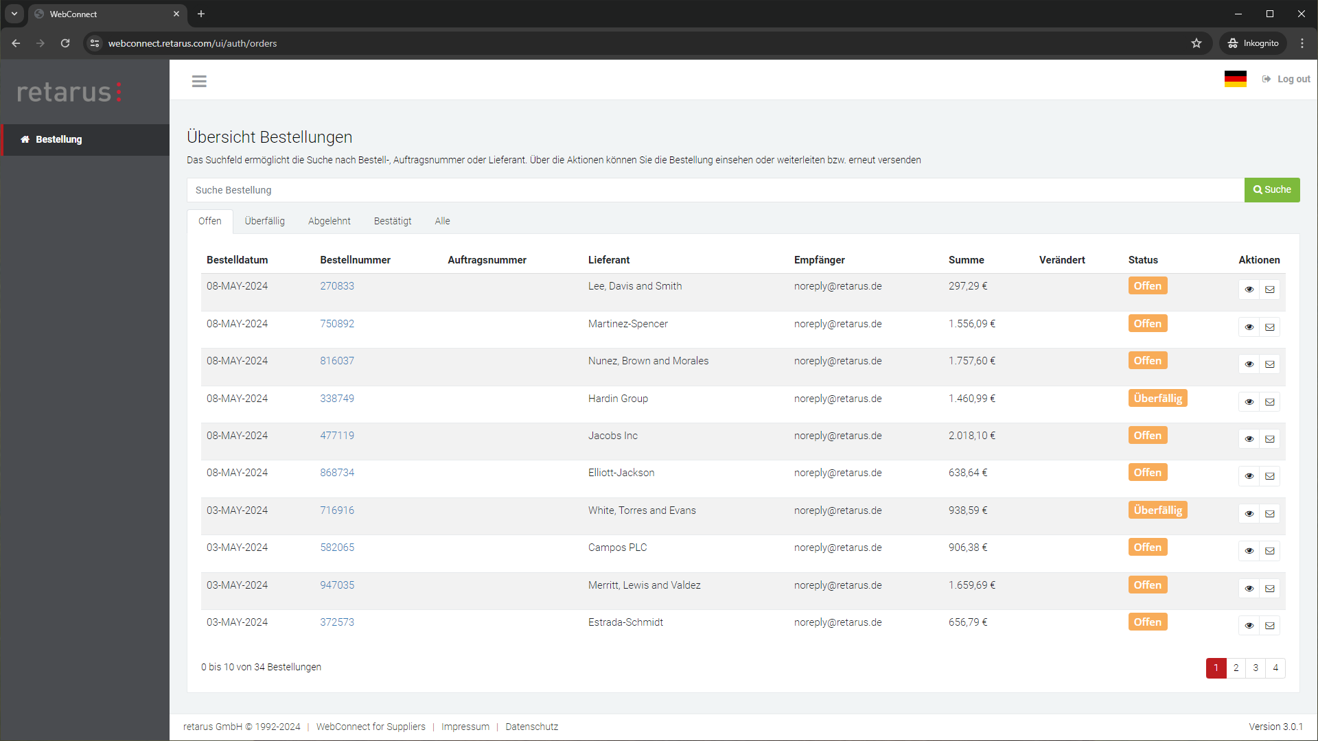 Neue Live-Übersicht in WebConnect for Suppliers