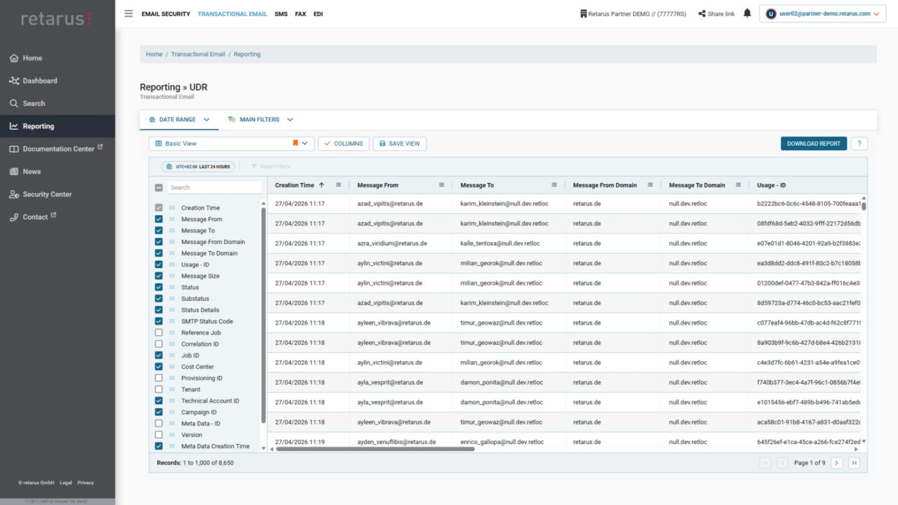 Mehr Übersicht, mehr Tempo, mehr Kontrolle: Neues Reporting für Retarus Transactional Email TEM reporting 1