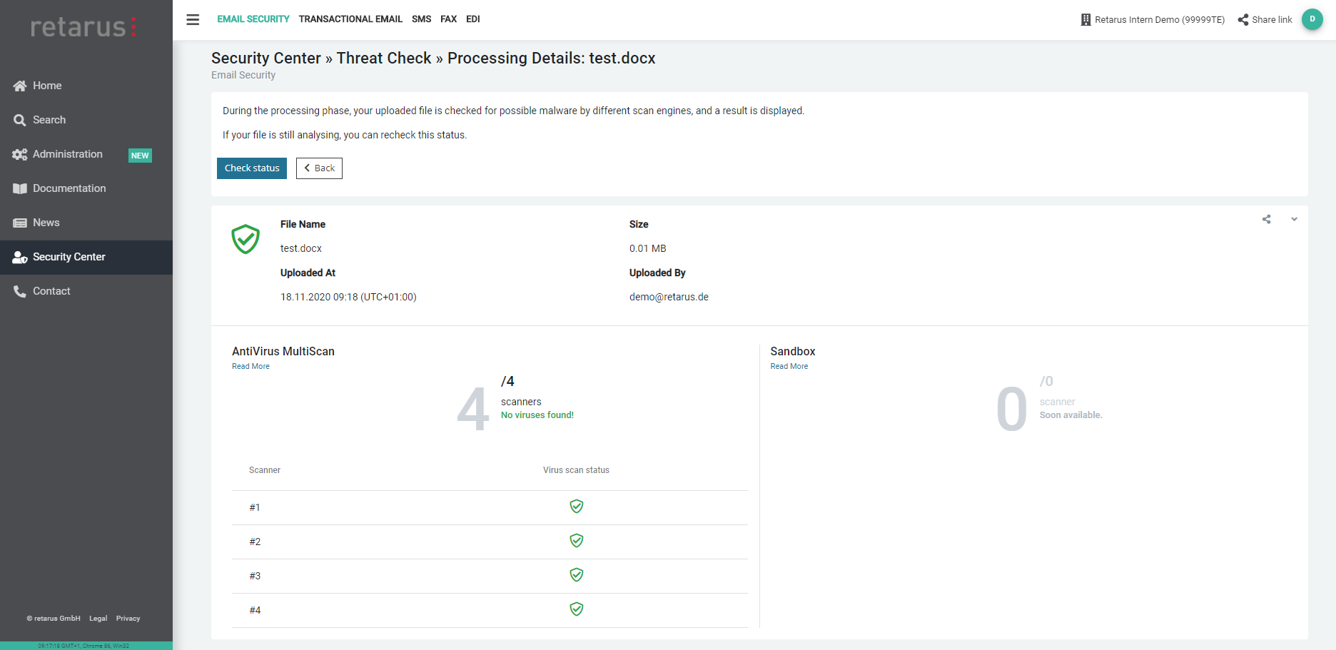 Security check at the click of a button: Retarus launches Security Center for all customers