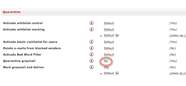 Graymail quarantine setting in EAS