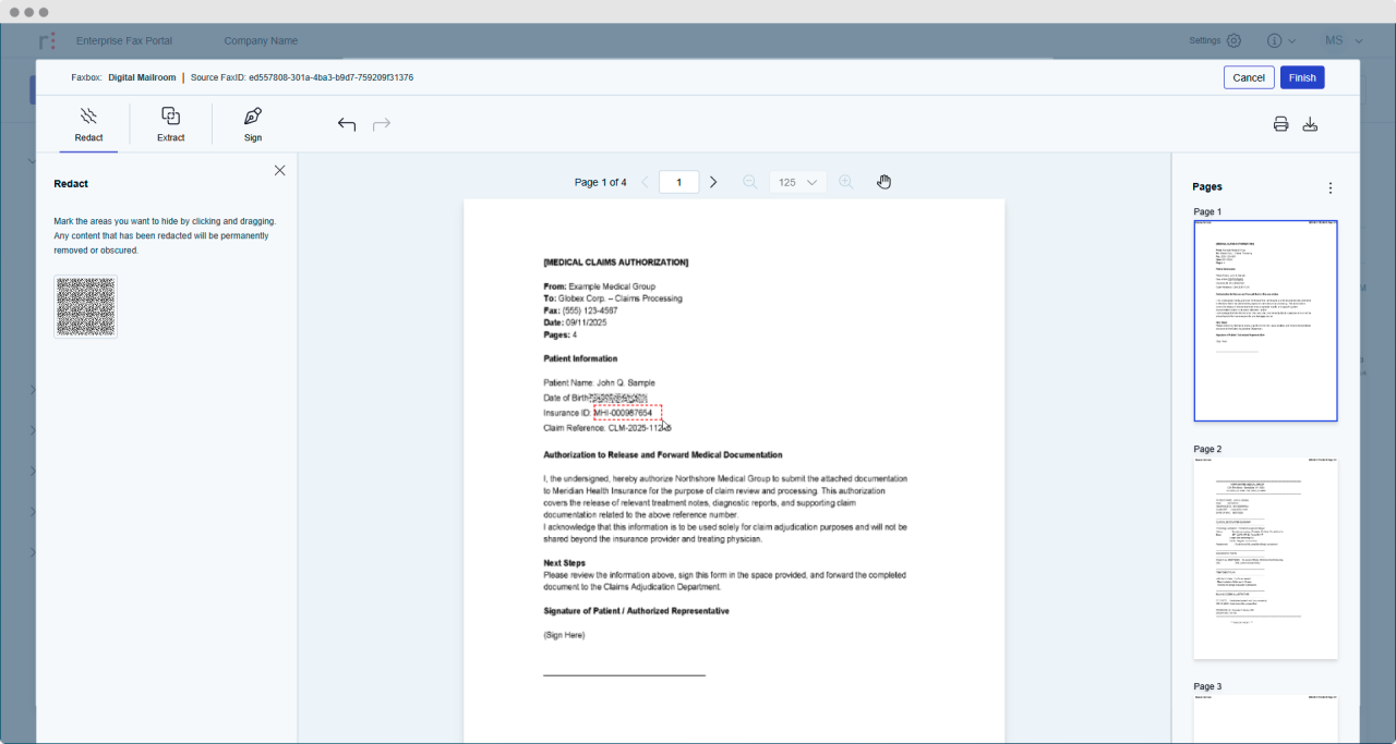 Una novità nel nostro Enterprise Fax Portal: Modifica dei documenti retarus_screen_editing_redact 1
