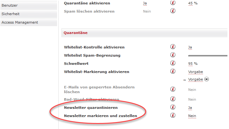 Newsletter-Einstellungen im EAS