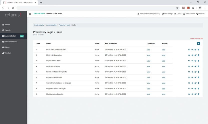 Logiciel d'automatisation des flux de travail pour messagerie d'entreprise - Image de l'interface Predelivery Logic