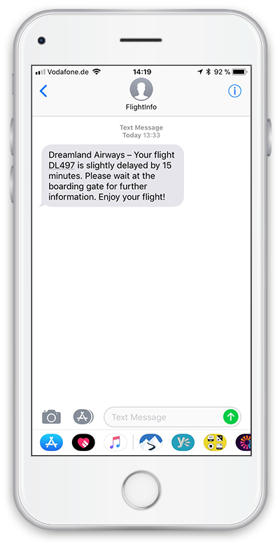 Just one example for Retarus Enterprise SMS Services: An airline sending flight information to his customer