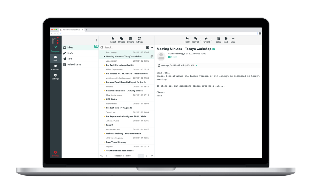 Email Continuity Desktop Inbox